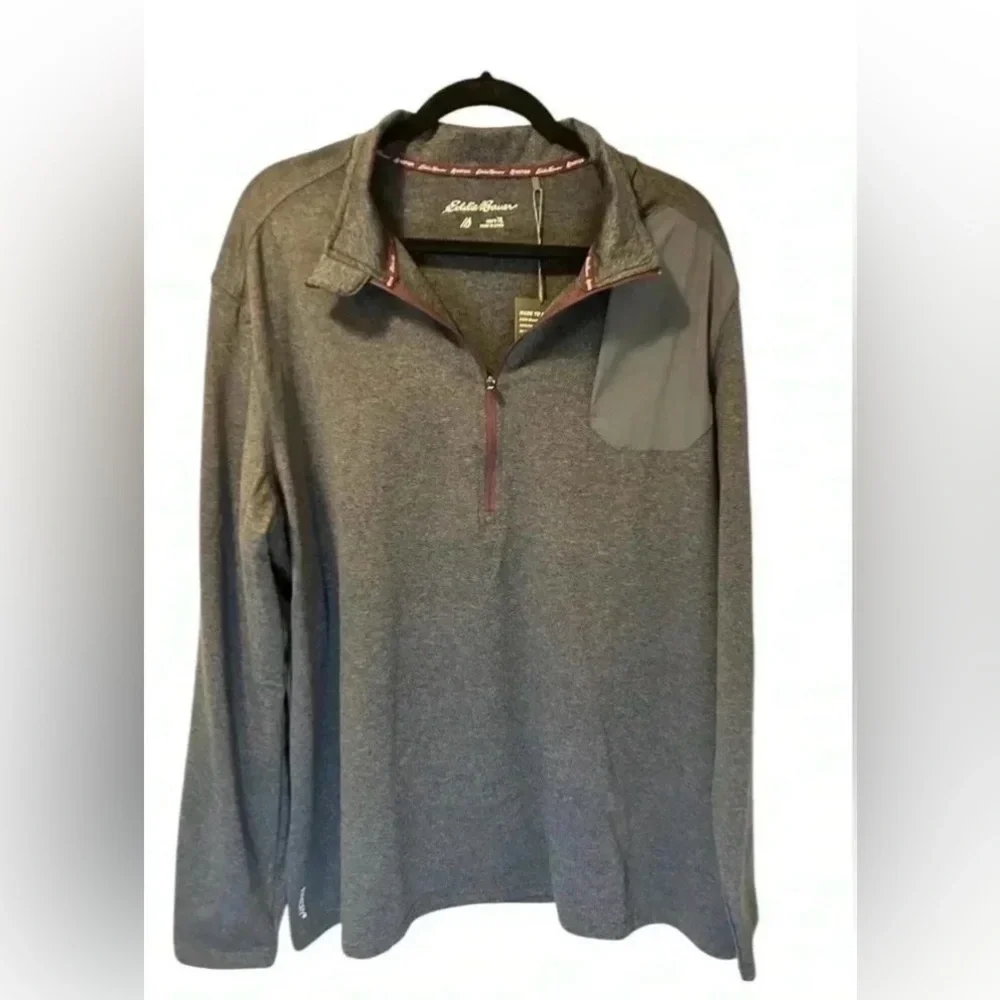 Eddie Bauer Men's Motion 1/2 Zip Mock Neck Dark Gray Pullover LS Shirt Sz XL NWT